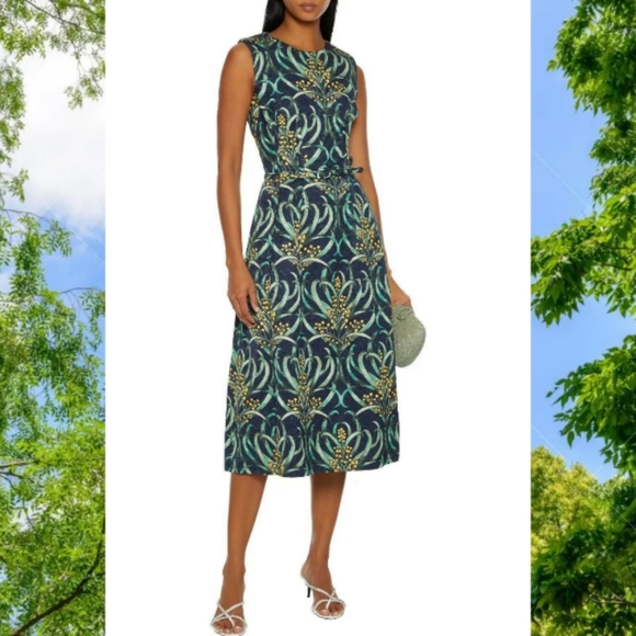 °$2,690 NEW OSCAR DE LA RENTA EXCL SILK LINED LEAF JAQUARD MIDI RUNW DRESS 10 XL - Picture 1 of 9